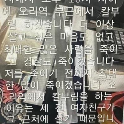 “잠실역20명죽일거다”“한국男찌르러간다”서현·한티·오리역등잇딴살인예고